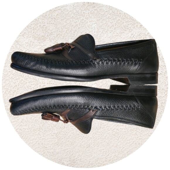 Mezlan Italian Hand Made Leather Tassel Loafers Mens size 8 M Black - Picture 7 of 7
